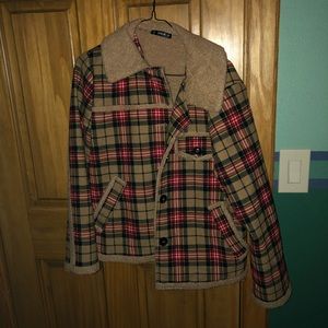 Plaid teddy bear fur multicolor jacket